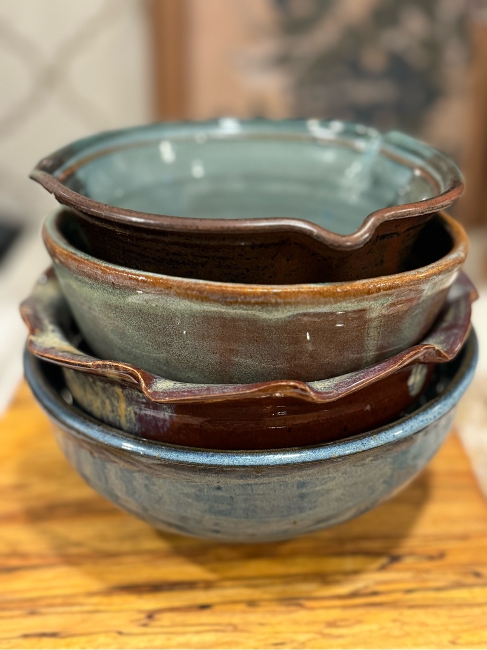 Set off 4 handmade ceramic studio pottery bowls
